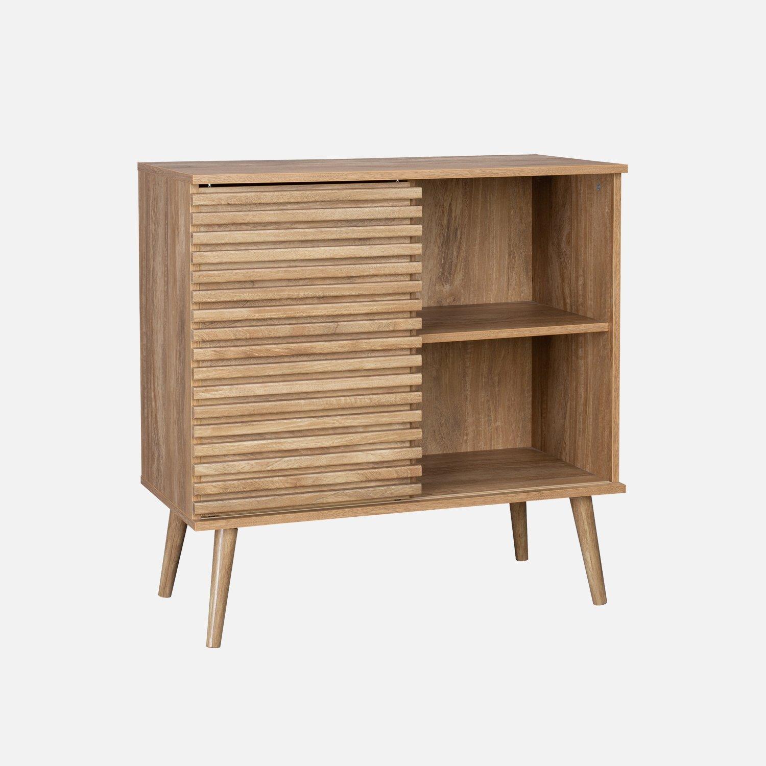Scandinavian Sideboard With Wood Decor And Grooved Sliding Door L 80